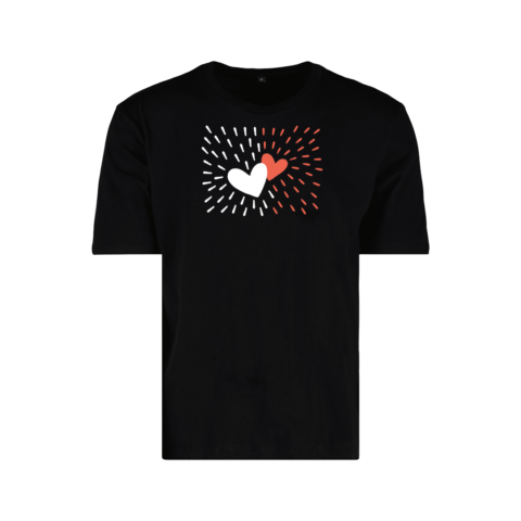 t-shirt noir logo explosion blanc et orange